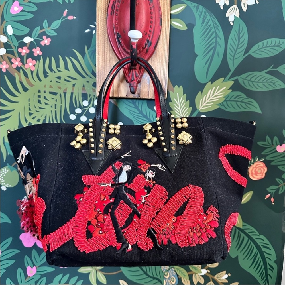 CHRISTIAN LOUBOUTIN♥️🖤💃Flamencaba Tote in Embroidered Toile PRISTINE CONDITION